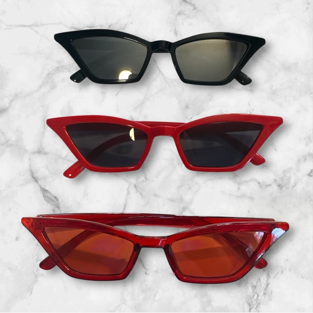 Stylish Red and Black 3 pack of Narrow Cat-Eye Sunglasses